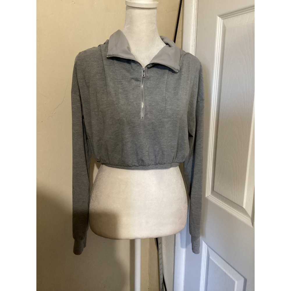 superdown gray cropped quarter zip sweatshirt women's size S long sleeve